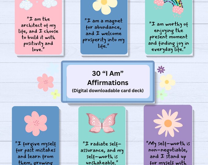 30 cartes d'affirmations « Je suis », jeu d'affirmations inspirant, pack d'affirmations d'amour-propre, cadeau d'encouragement, ondes positives uniquement, cadeau d'auto-réflexion