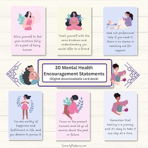 Afirmaciones de salud mental Tarjetas de aliento Ansiedad Depresión Autocuidado Alivio del estrés Terapia Atención plena Salud mental Bienestar Regalo