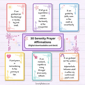 Baralho de afirmações de oração da serenidade, cartas de aceitação, coragem, sabedoria, terapia, atenção plena, recursos de saúde mental, presente de bem-estar