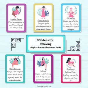 30 ideas para relajarse, Tarjetas terapéuticas, Cuidado personal, Actividad de atención plena, Recurso de salud mental, Regalo de bienestar