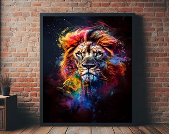 Inspirerende leeuwenkunst | Motiverende kantoordecoratie | Wildlife muur hangende leeuw brullen kunst | Inspiratieposter | Canvasafdruk met wilde dieren