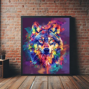 Wolf Graffiti Canvas Picture | Motivational Canvas Wall Art | Framed Wildlife Wolf Poster | Motivational Poster | Psychedelic