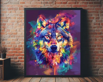 Canvasafbeelding Wolfgraffiti | Motiverende canvas muurkunst | Ingelijste wolfsposter | Motievenposter | Psychedelisch