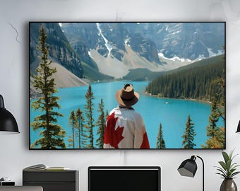 Canadian Traveler At Lake | Scenic Poster | Beautiful Scenery | Canvas Wall Art Print | Canada Landscape Poster | Motivational Poster
