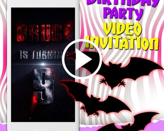Bat birthday party video invitation, superhero digital animated video, mobile personalized video invite for boy