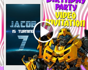 Transformers birthday party video invitation, autobots digital animated video, Optimus Prime mobile personalized video invite for boy