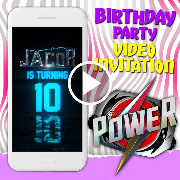 Superheroes birthday party video invitation, power digital animated video, girl and boy mobile personalized video invite