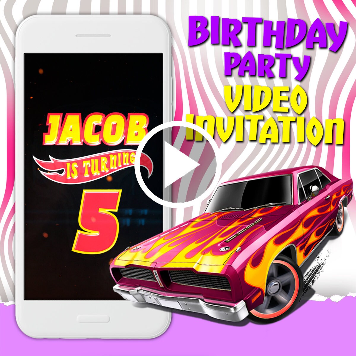 Racing cars birthday party video invitation hot cars digital animated video boy mobile personalized video invite