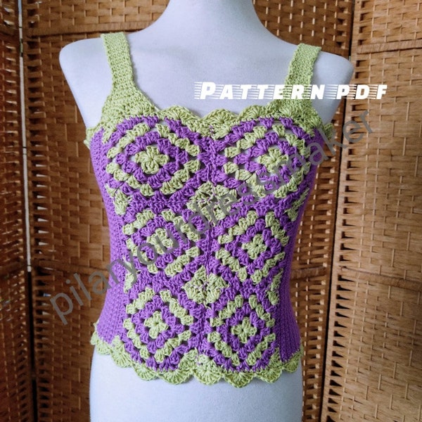 Pattern pdf, Crochet pattern, crochet top pattern, spanish, english pattern, beginners