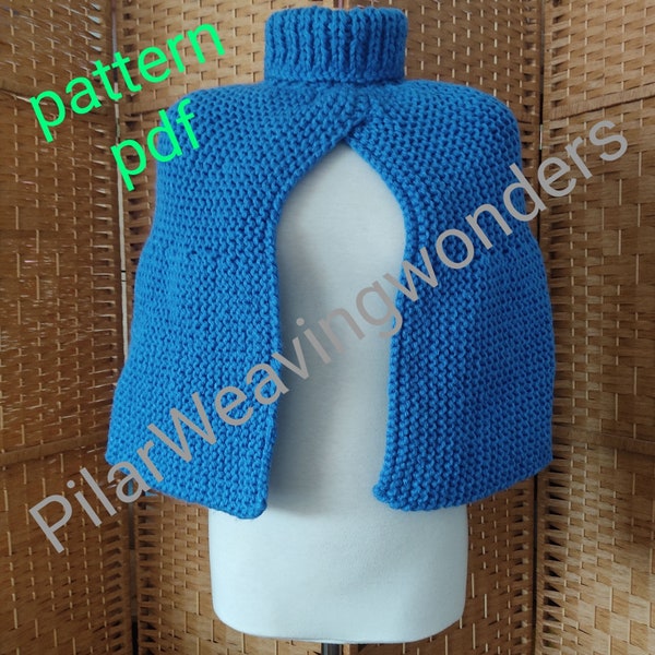 Pattern pdf, capeline pattern, one size, two needles, circular needles, english, español, french, winter capeline knit