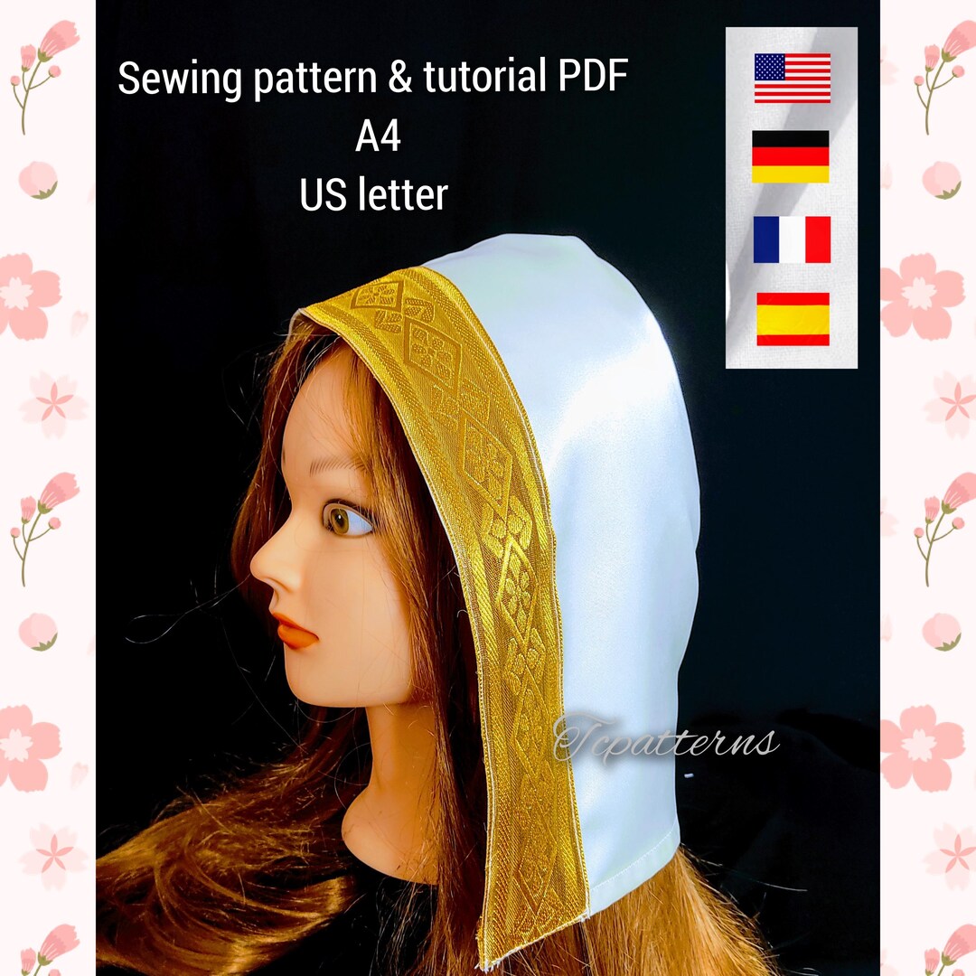 Head Ress Pattern Medieval Headdress Pdf Pattern,adult Bonnet Pattern,medieval Queen's ...