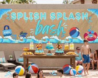 Splish Splash Bash Banner, Summer Pool Party Decor, Printable Birthday Sign, Beach Ball Pool Theme, Kids Summer Bash Banner
