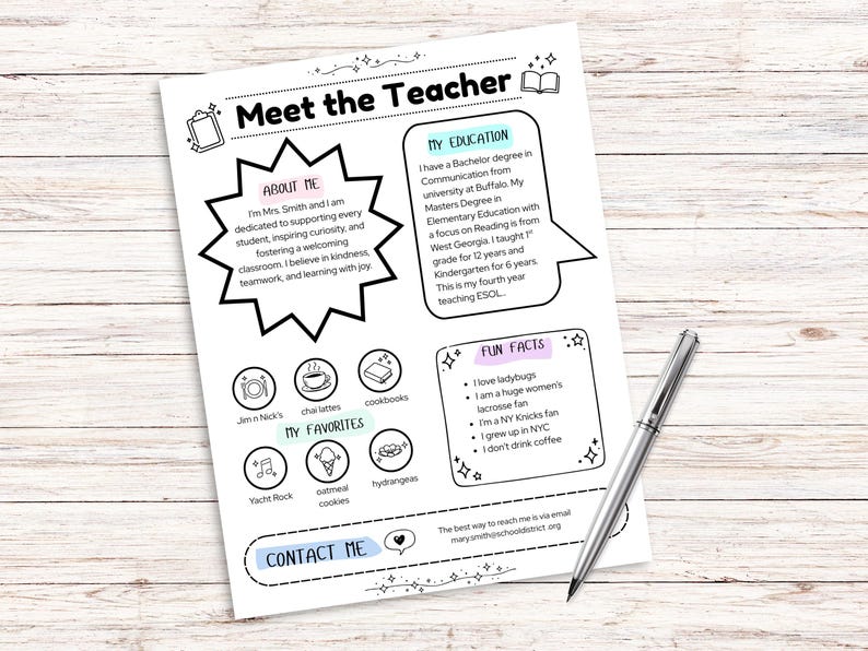 Editable All About Me, Meet the Teacher Template, Open House, Back to ...