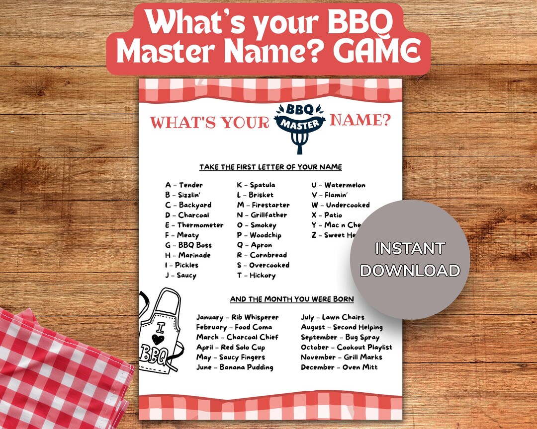 BBQ Name Game Printable, BBQ Party Game, Cookout Icebreaker, Summer ...