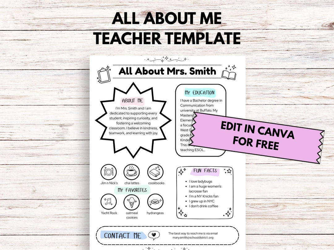 Editable All About Me, Meet the Teacher Template, Open House, Back to ...
