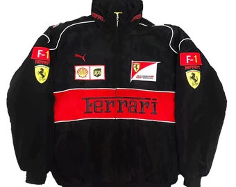 Blouson noir Ferrari Formule 1 | Ferrari | veste Ferrari vintage noire et rouge | blouson aviateur | veste de course |