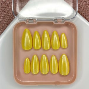 Glazed Sunshine Yellow Press On Nails | Glossy Fake Nails | Reusable Summer Nails | Handmade Shiny Nail Set for Everyday Wear | Set of 10