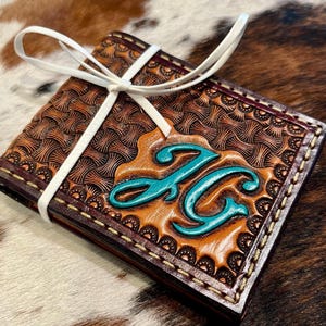 Handmade Custom Leather Money Clip with two pockets/spring cash clip  initials or brand