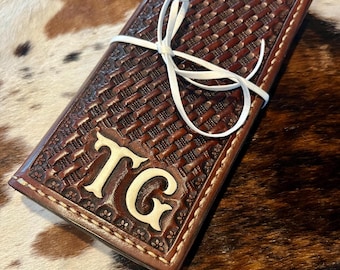Handmade Western Custom Roper wallet with logo or brand or initials.