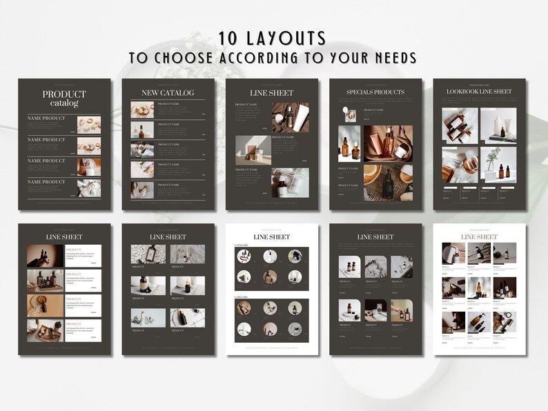 Wholesale line sheet template for jewelry or skincare brands with editable sections in Canva.