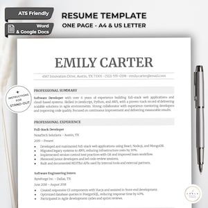 ATS Friendly Resume Template - Editable CV Design for Google Docs & Word - Professional Digital Download