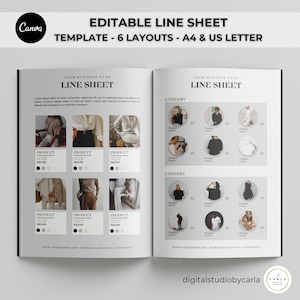 Minimalist Line Sheet Template Bundle: Mode-Großhandel Katalog Seiten Set (Digitaler Canva Download)