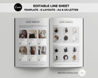 Minimalist Line Sheet Template Bundle: Fashion Wholesale Catalog Pages Set (Digital Canva Download)