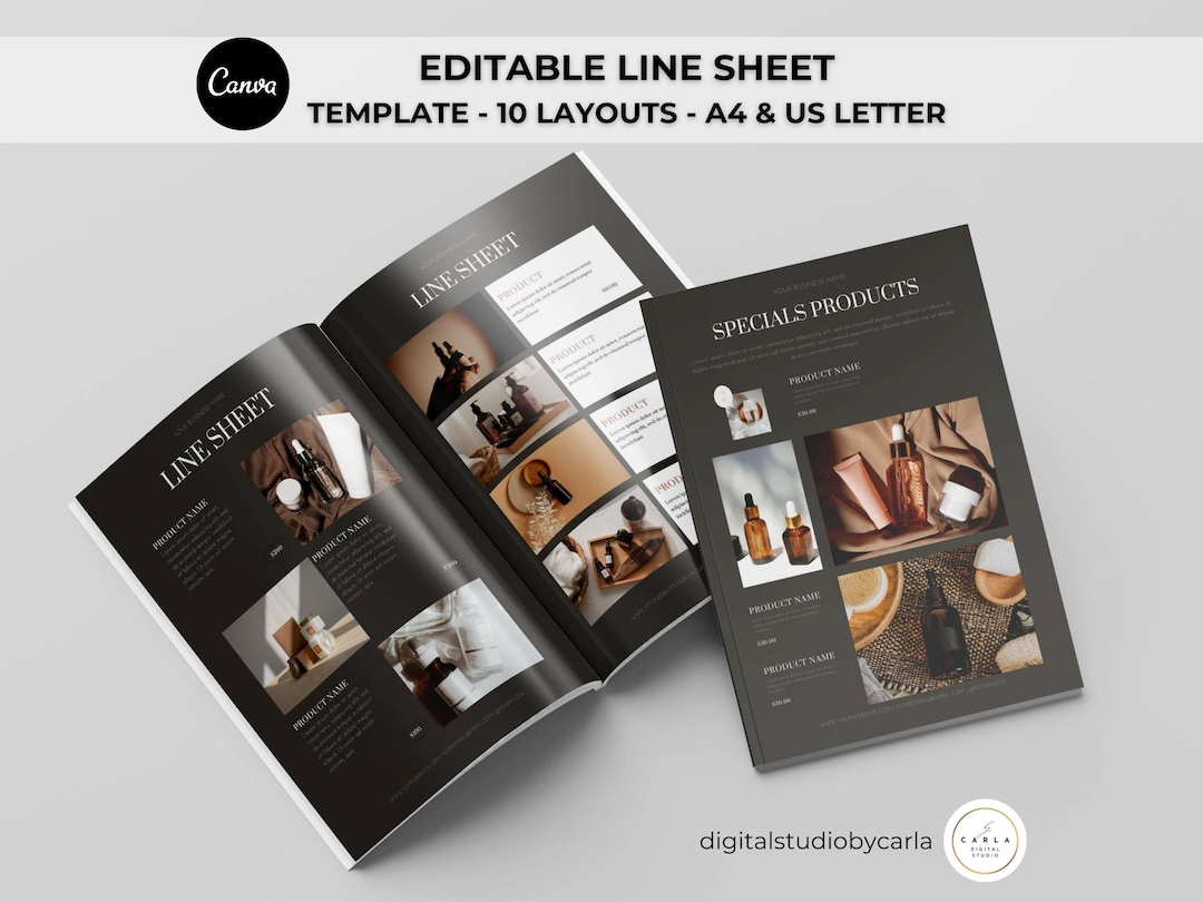 10 Line Sheet Template Bundle | Editable Black Catalog Pages & Digital ...
