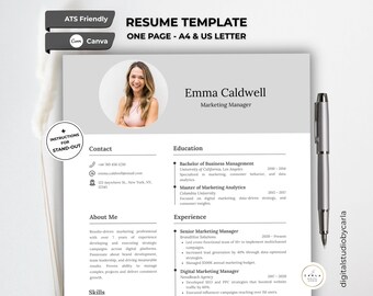 Elegant Canva Resume Template: Minimalist CV Design with foto (Digital Download)