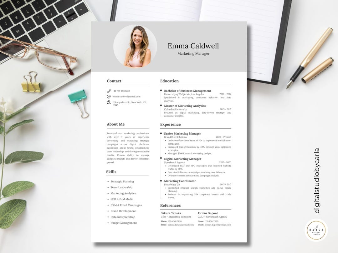 Buy ATS Resume Template | Two Column CV Design With Photo | Editable ...