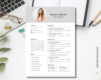 ATS Resume Template: Modern CV Design with Photo (Canva Editable Digital Download)