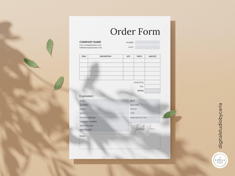 Editable Order Form Template: Printable Customer Sheet (canva Digital ...
