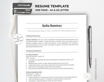 ATS Resume Template: Editable CV Design for Google Docs & Word (Digital Download)