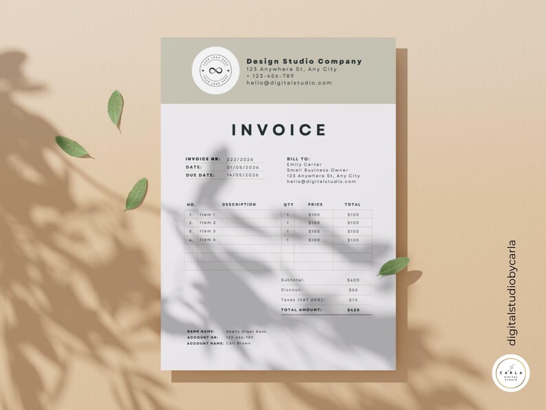Invoice 420 Editable Invoice Template for Canva: Modern Small Business Billing Form ...