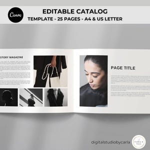 Black & White Fashion Portfolio Template | Editable Professional Lookbook Magazine | Minimalist Landscape Layout - Instant Canva Download