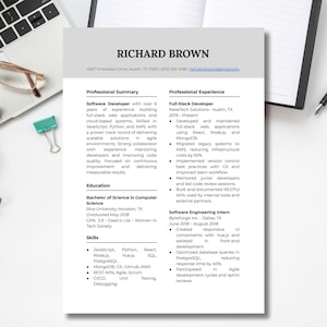 ATS Friendly Resume Template - Word Pages & Google Docs, ATS Resume, CV Resume Template - Minimalist Simple Basic Resume Download