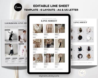 Line Sheet Template Bundle: 6 Editable Minimalist Catalog Pages (Digital Canva Download)