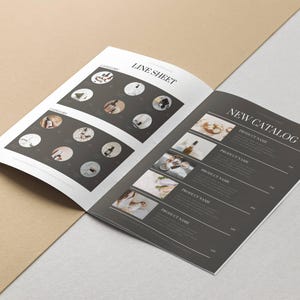 Printable and digital wholesale line sheet template for product-based businesses in Canva.