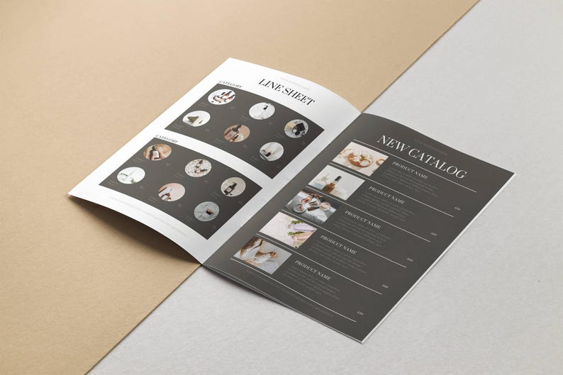 Printable and digital wholesale line sheet template for product-based businesses in Canva.