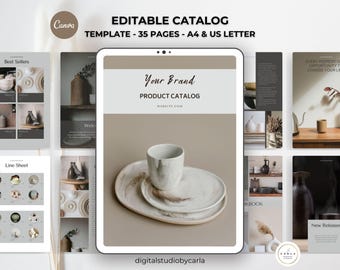 Plantilla de catálogo de productos cerámicos: Revista de 35 páginas editables para mayoristas, hojas de línea y lista de precios / Descarga instantánea