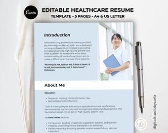 Nursing Portfolio Template: Editable Healthcare Resume CV with foto (Digital Download)