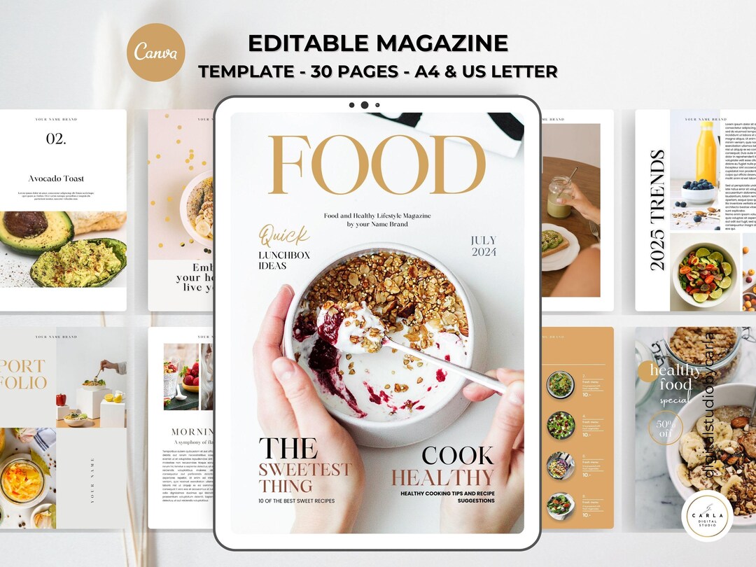 Magazine. Menu Food Magazine Template | 30 Editable Professional Catalog Canva Pages ...