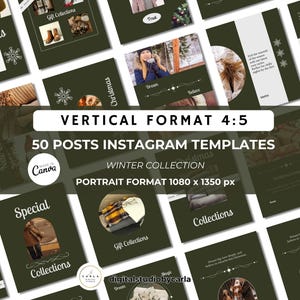 Puede incluir: Un conjunto de plantillas de Instagram en formato vertical 4:5, con temática de invierno. Las plantillas presentan diseños con las palabras "Collections", "Christmas" y "Winter Collection". El formato vertical es de 1080 x 1350 px.