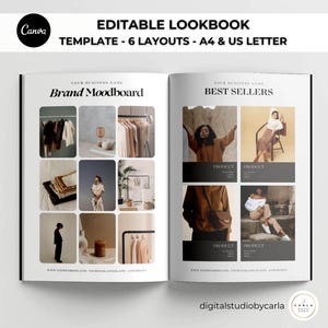 編集可能なファッションルックブックテンプレート - カタログページ6ページセット - Canvaデジタルダウンロード
