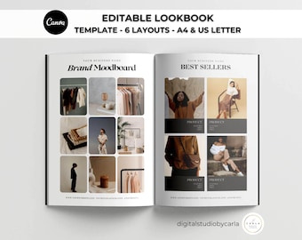 Plantilla de lookbook de moda editable - Conjunto de 6 páginas de catálogo - Descarga digital de Canva