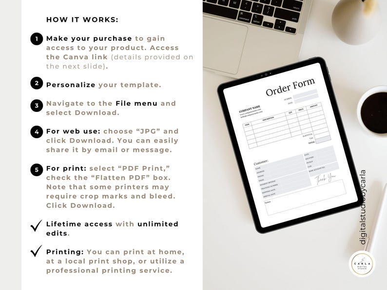 Editable Order Form Template: Printable Customer Sheet (canva Digital ...