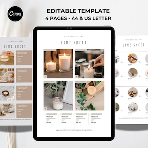 Plantilla minimalista de hoja de línea: Conjunto de páginas de catálogo de productos editables (Descarga digital Canva)