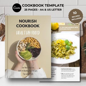 Editable Cookbook Template Canva | Digital Recipe Book Binder | Custom Healthy Meal Planning & Nutrition Ebook Download