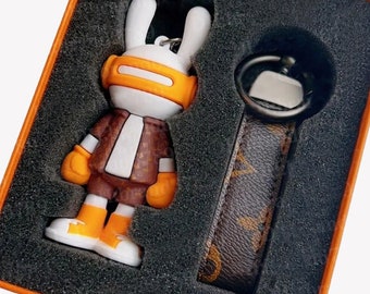 Premium rabbit keychain, Luxury handbag component. Fashion french keychain for car. Premium design gift for him. Great wallet accessory.