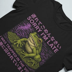 Przepraszam za spóźnienie Vintage Graphic Funny Frog Unisex sprany T-shirt Vintage Look Japanese Frog shirt F36